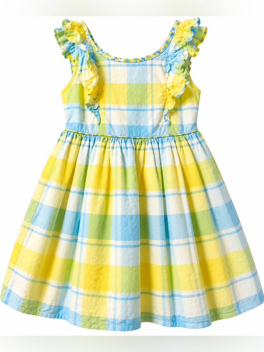 Tommy Bahama Girls Blue Yellow Plaid Ruffle Dress Size 5